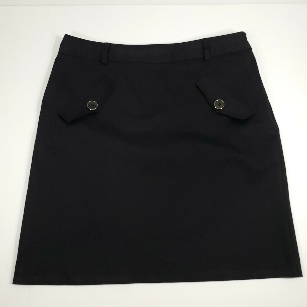 Dana Buchman Skirt 12 Black Cotton Blend Belt Loops Mock Button Pockets